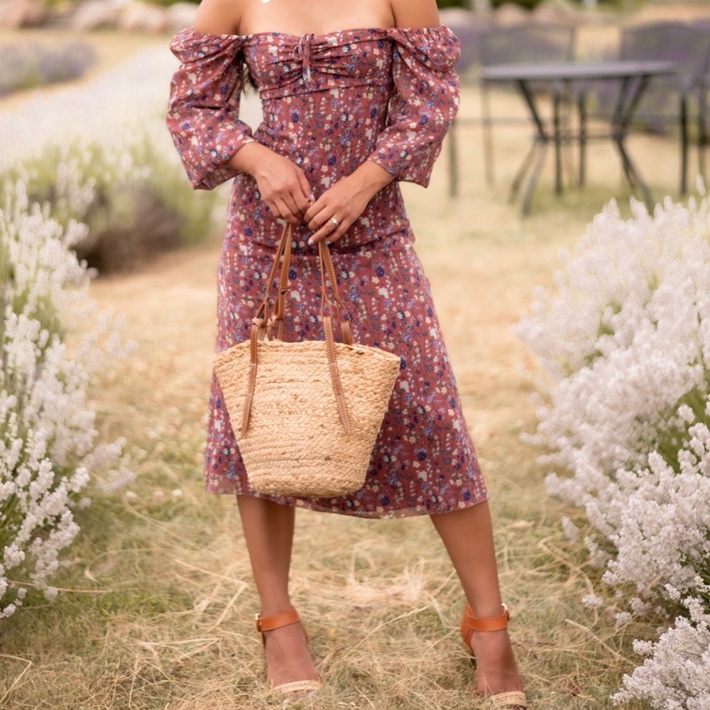 Wilfred dress in warm sena red color
